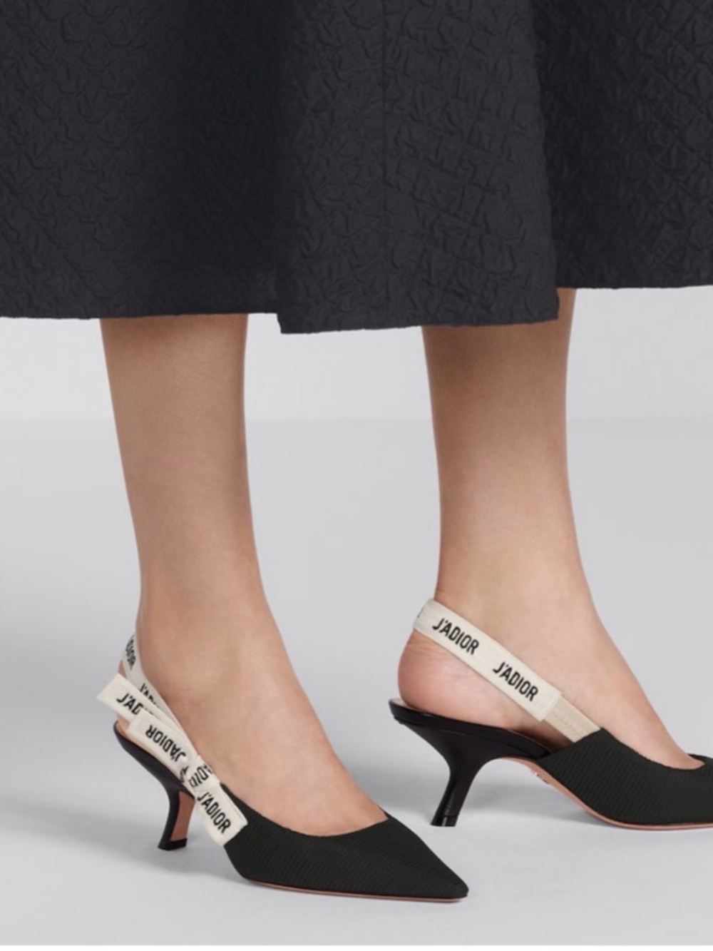 Dior Black Pointed Slingback Heels with J'ADIOR Straps